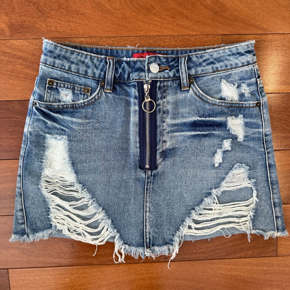 Signature Blue Distressed Mini Skirt